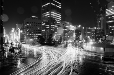 Osaka, Umeda District, 大阪梅田 Night Street Traffic Cars A. Henry Rose UTSOA University of Texas Austin School of Architecture Japan Japanese 35mm Film Photography 日本