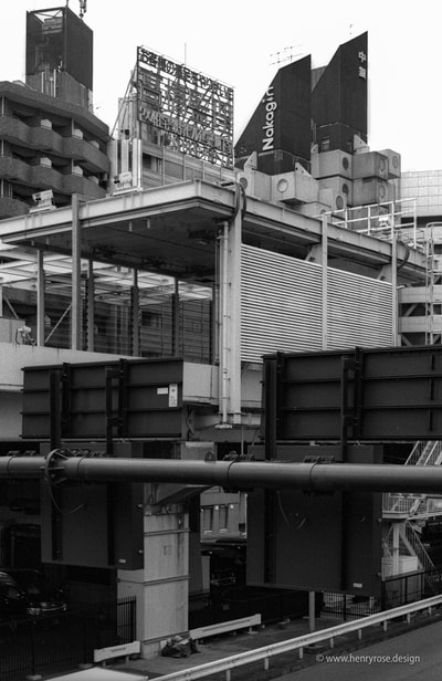 nakagin capsule tower tokyo japan shot on black and white 35mm film aaron henry rose